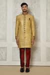 Buy_Aryavir Malhotra_Gold Sherwani Jamewar Woven Brocade Floral Pattern _Online_at_Aza_Fashions