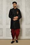 Buy_Aryavir Malhotra_Black Sherwani Dupion Art Silk Plain Full Sleeve With Dhoti Pant _at_Aza_Fashions