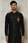 Aryavir Malhotra_Black Sherwani Dupion Art Silk Plain Full Sleeve With Dhoti Pant _Online_at_Aza_Fashions