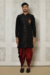 Shop_Aryavir Malhotra_Black Sherwani Dupion Art Silk Plain Full Sleeve With Dhoti Pant _Online_at_Aza_Fashions