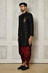 Aryavir Malhotra_Black Sherwani Dupion Art Silk Plain Full Sleeve With Dhoti Pant _at_Aza_Fashions