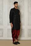 Buy_Aryavir Malhotra_Black Sherwani Dupion Art Silk Plain Full Sleeve With Dhoti Pant 