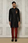 Buy_Aryavir Malhotra_Black Sherwani Dupion Art Silk Plain Full Sleeve _Online_at_Aza_Fashions