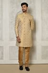 Buy_Aryavir Malhotra_Multi Color Sherwani Jaquard Woven Paisley Pattern With Churidar _at_Aza_Fashions