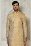 Aryavir Malhotra_Multi Color Sherwani Jaquard Woven Paisley Pattern With Churidar _Online_at_Aza_Fashions