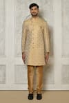 Buy_Aryavir Malhotra_Multi Color Sherwani Jaquard Woven Paisley Pattern With Churidar _Online_at_Aza_Fashions