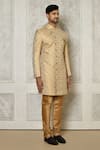 Aryavir Malhotra_Multi Color Sherwani Jaquard Woven Paisley Pattern With Churidar _at_Aza_Fashions