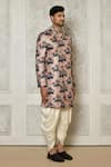 Aryavir Malhotra_Multi Color Sherwani Jaquard Woven Floral Pattern With Dhoti Pant _at_Aza_Fashions