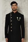 Aryavir Malhotra_Multi Color Sherwani Jaquard Woven Leaf Tonal Pattern With Churidar _Online_at_Aza_Fashions