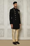 Buy_Aryavir Malhotra_Multi Color Sherwani Jaquard Woven Leaf Tonal Pattern With Churidar 