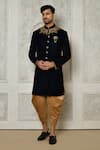 Buy_Aryavir Malhotra_Blue Sherwani Velvet Placement Embellished Mandala With Dhoti Pant _at_Aza_Fashions