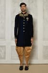 Aryavir Malhotra_Blue Sherwani Velvet Placement Embellished Mandala With Dhoti Pant _at_Aza_Fashions