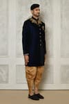 Shop_Aryavir Malhotra_Blue Sherwani Velvet Placement Embellished Mandala With Dhoti Pant 