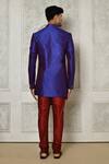 Shop_Aryavir Malhotra_Blue Sherwani Mulberry Plain Asymmetric Hem With Churidar _at_Aza_Fashions