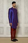 Buy_Aryavir Malhotra_Blue Sherwani Mulberry Plain Asymmetric Hem With Churidar 