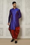 Buy_Aryavir Malhotra_Blue Sherwani Mulberry Plain Asymmetric Hem With Dhoti Pant _at_Aza_Fashions