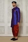 Buy_Aryavir Malhotra_Blue Sherwani Mulberry Plain Asymmetric Hem With Dhoti Pant _Online_at_Aza_Fashions