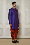 Shop_Aryavir Malhotra_Blue Sherwani Mulberry Plain Asymmetric Hem With Dhoti Pant _Online_at_Aza_Fashions