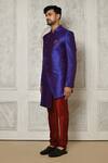 Buy_Aryavir Malhotra_Blue Sherwani Mulberry Plain Asymmetric Hem _Online_at_Aza_Fashions