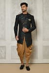 Buy_Aryavir Malhotra_Multi Color Sherwani Jaquard Woven Branch Leaf Pattern With Dhoti Pant _at_Aza_Fashions