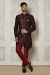 Buy_Aryavir Malhotra_Multi Color Sherwani Jaquard Woven Floral Branch Pattern With Churidar _at_Aza_Fashions