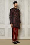 Shop_Aryavir Malhotra_Multi Color Sherwani Jaquard Woven Floral Branch Pattern With Churidar 