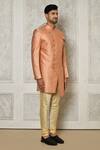 Shop_Aryavir Malhotra_Peach Sherwani Jaquard Woven Leaf Vine Intertwined With Churidar 