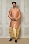 Buy_Aryavir Malhotra_Peach Sherwani Jaquard Woven Leaf Vine Intertwined With Dhoti Pant _at_Aza_Fashions