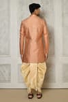 Shop_Aryavir Malhotra_Peach Sherwani Jaquard Woven Leaf Vine Intertwined With Dhoti Pant _at_Aza_Fashions