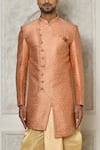 Aryavir Malhotra_Peach Sherwani Jaquard Woven Leaf Vine Intertwined With Dhoti Pant _Online_at_Aza_Fashions