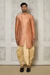 Buy_Aryavir Malhotra_Peach Sherwani Jaquard Woven Leaf Vine Intertwined With Dhoti Pant _Online_at_Aza_Fashions