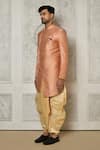 Shop_Aryavir Malhotra_Peach Sherwani Jaquard Woven Leaf Vine Intertwined With Dhoti Pant _Online_at_Aza_Fashions