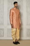 Aryavir Malhotra_Peach Sherwani Jaquard Woven Leaf Vine Intertwined With Dhoti Pant _at_Aza_Fashions