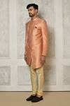 Shop_Aryavir Malhotra_Peach Sherwani Jaquard Woven Leaf Vine Intertwined _Online_at_Aza_Fashions