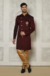 Buy_Aryavir Malhotra_Maroon Sherwani Jaquard Woven Floral Mandala Pattern With Churidar _at_Aza_Fashions