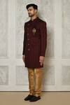 Shop_Aryavir Malhotra_Maroon Sherwani Jaquard Woven Floral Mandala Pattern With Churidar _Online_at_Aza_Fashions