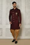 Buy_Aryavir Malhotra_Maroon Sherwani Jaquard Woven Floral Mandala Pattern With Dhoti Pant _at_Aza_Fashions