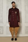 Buy_Aryavir Malhotra_Maroon Sherwani Jaquard Woven Floral Mandala Pattern With Dhoti Pant 