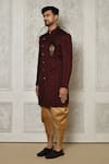 Shop_Aryavir Malhotra_Maroon Sherwani Jaquard Woven Floral Mandala Pattern With Dhoti Pant 