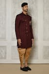 Aryavir Malhotra_Maroon Sherwani Jaquard Woven Floral Mandala Pattern With Dhoti Pant _Online