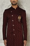 Aryavir Malhotra_Maroon Sherwani Jaquard Woven Floral Mandala Pattern _Online_at_Aza_Fashions