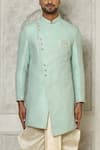 Aryavir Malhotra_Green Sherwani Jaquard Woven Diamond Pattern With Dhoti Pant _Online_at_Aza_Fashions