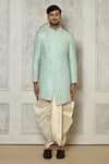 Buy_Aryavir Malhotra_Green Sherwani Jaquard Woven Diamond Pattern With Dhoti Pant _Online_at_Aza_Fashions