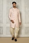 Buy_Aryavir Malhotra_Pink Sherwani Jaquard Woven Floral Mandala Pattern Full Sleeve With Dhoti Pant _at_Aza_Fashions