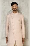 Aryavir Malhotra_Pink Sherwani Jaquard Woven Floral Mandala Pattern Full Sleeve With Dhoti Pant _Online_at_Aza_Fashions