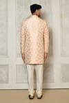 Shop_Aryavir Malhotra_Peach Sherwani Jaquard Woven Floral Bloom Pattern With Churidar _at_Aza_Fashions