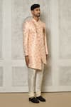 Buy_Aryavir Malhotra_Peach Sherwani Jaquard Woven Floral Bloom Pattern With Churidar 