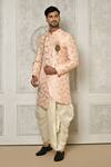 Buy_Aryavir Malhotra_Peach Sherwani Jaquard Woven Floral Bloom Pattern With Dhoti Pant _at_Aza_Fashions