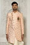 Buy_Aryavir Malhotra_Peach Sherwani Jaquard Woven Floral Bloom Pattern With Dhoti Pant _Online_at_Aza_Fashions