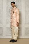 Aryavir Malhotra_Peach Sherwani Jaquard Woven Floral Bloom Pattern With Dhoti Pant _at_Aza_Fashions